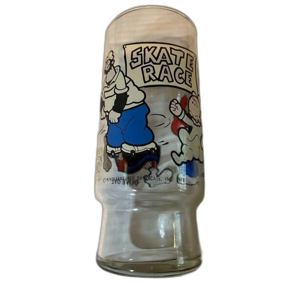 Vintage 1978 Popeye's Famous Fried Chicken Popeye The Sailorman 6" Glass Cup - Picture 1 of 5